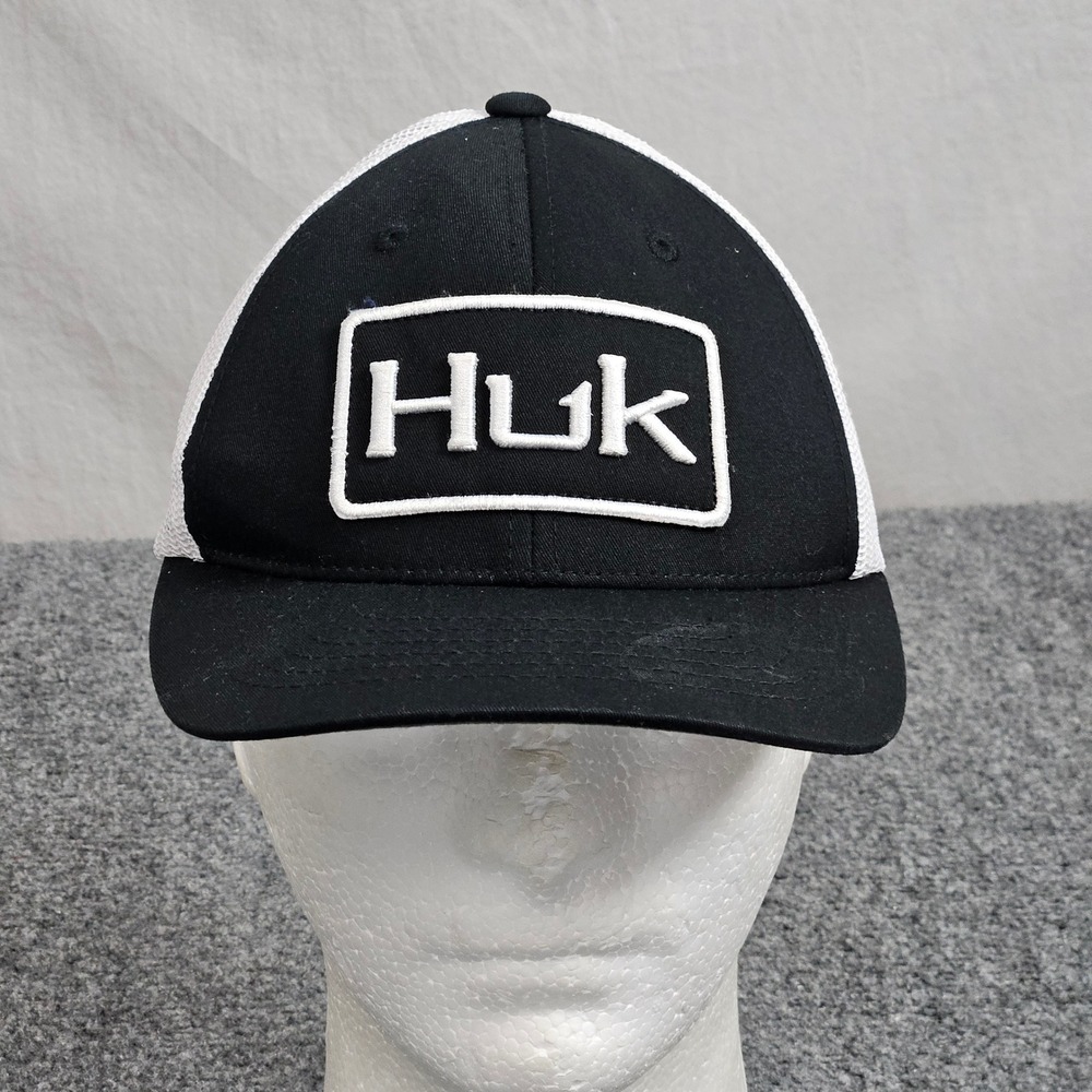 Huk Trucker Hat Black White Mesh Snapback Fishing Active Performance Cap Outdoor